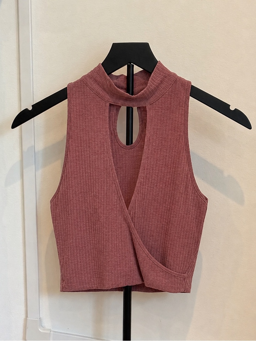 Ribbed Mock Neck Sleeveless Wrap Crop Top